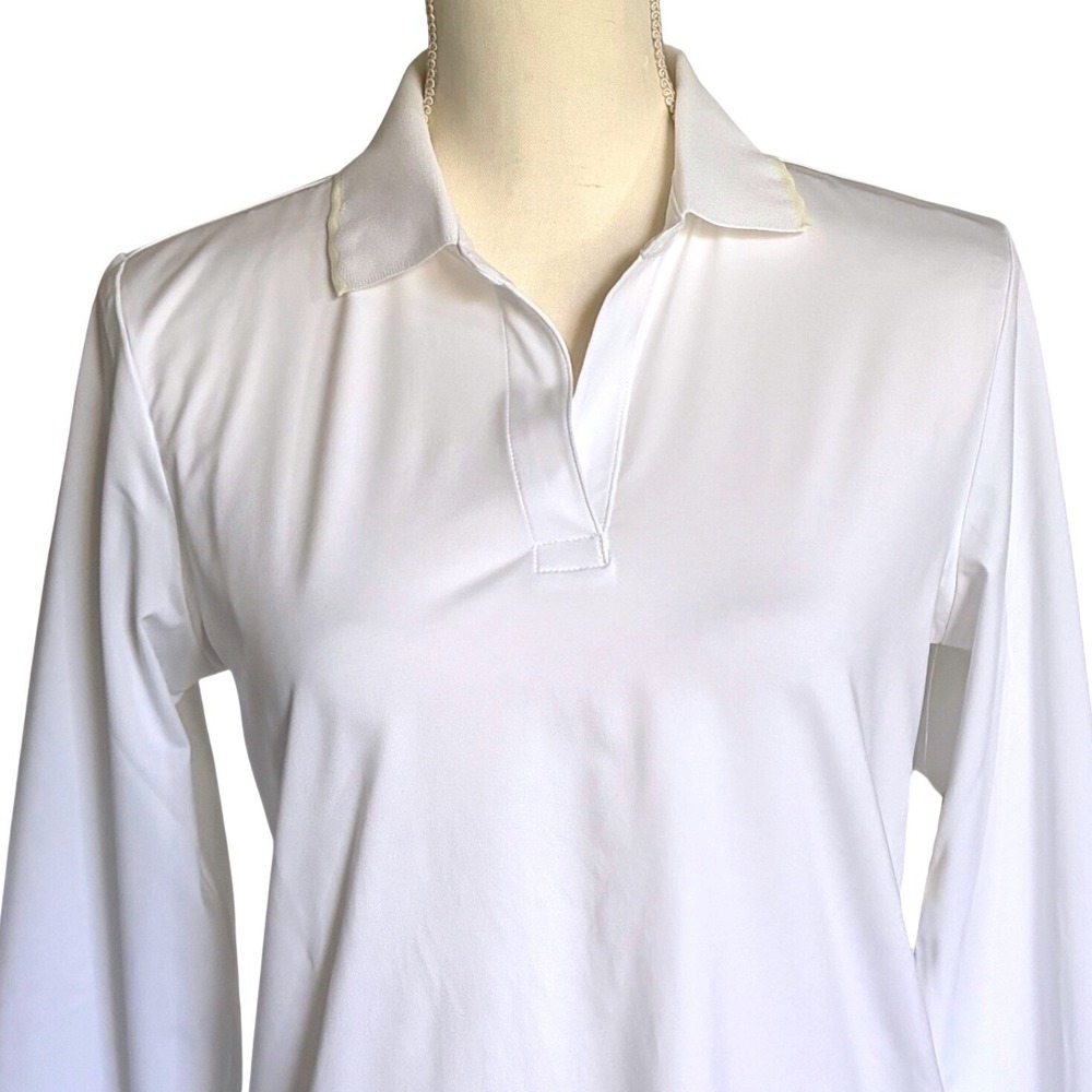 Tuckernuck Polo Top Long Sleeve Performance Spandex Athletic White Small S - Picture 2 of 7